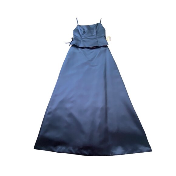 After Six Dress Womens 10 Blue Matte Satin 2pc Formal Gown Top Long Skirt‎ VTG - Picture 1 of 16